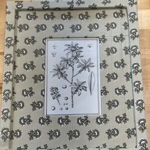 SOLD 11x14 inch Block Print floral fabric covered frame with vintage print